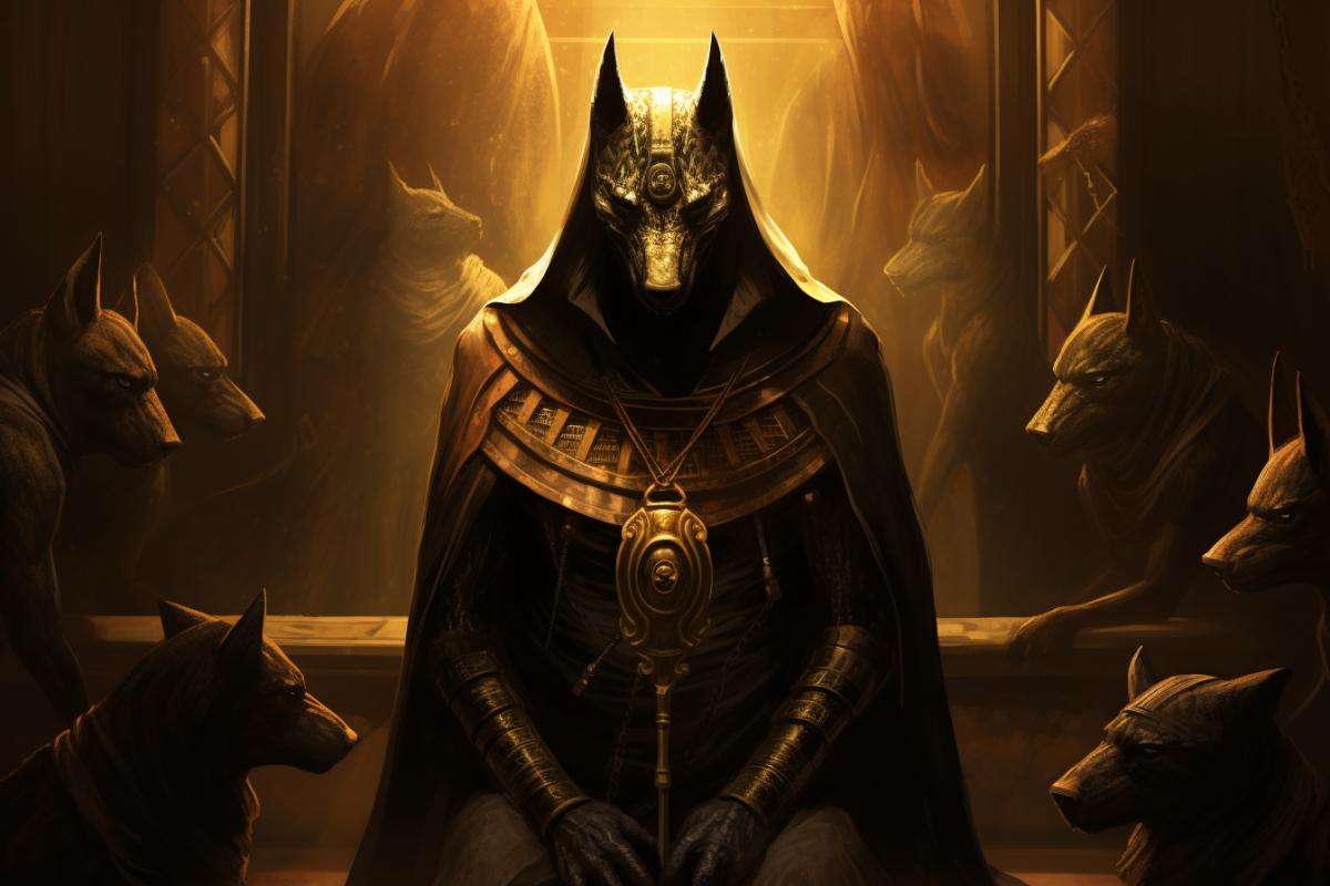 Anubis punishes sinners, ancient Egypt, photorealism