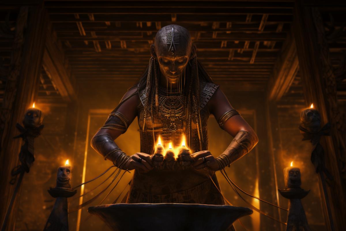dark magic in ancient Egypt, rite, ritual, sacrifice, ancient Egypt, photorealism