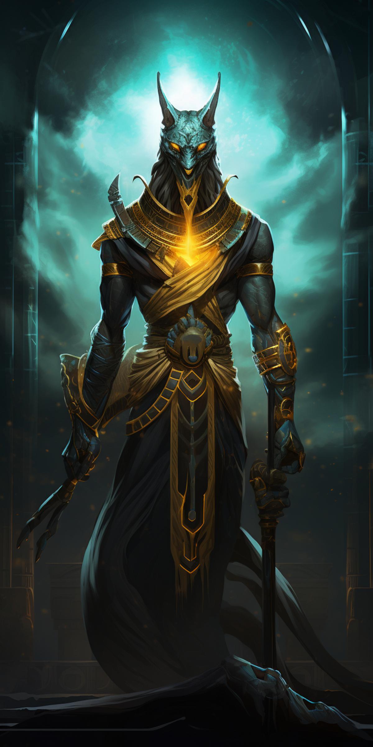 egyptian god Anubis :: top down, bokeh render, luminescent turquoise and amber, intricate elaborate exquisite details, long-exposure in the style of André Kertész