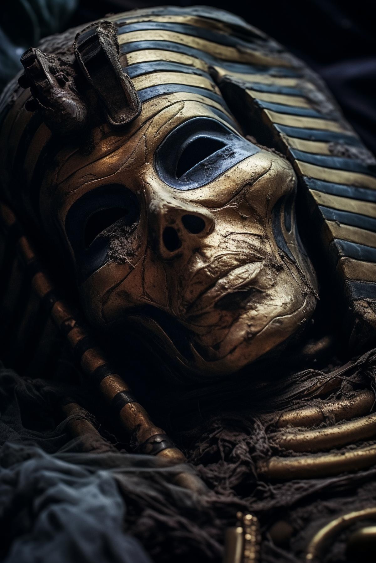 The curse of the pharaohs tomb, horror, living mummy, ancient Egypt, scary, photorealism, horror