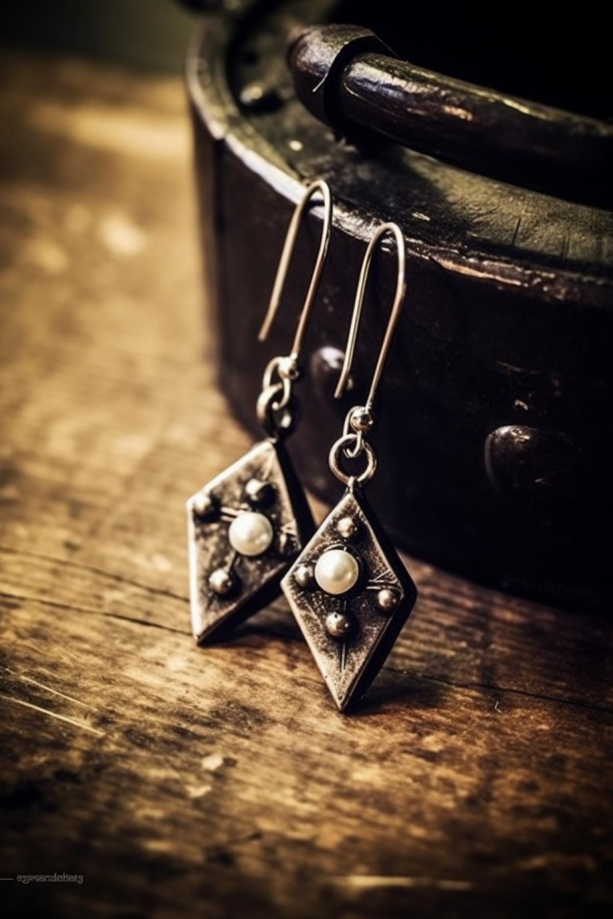 Rough forged silver earrings, with roundness and pearls