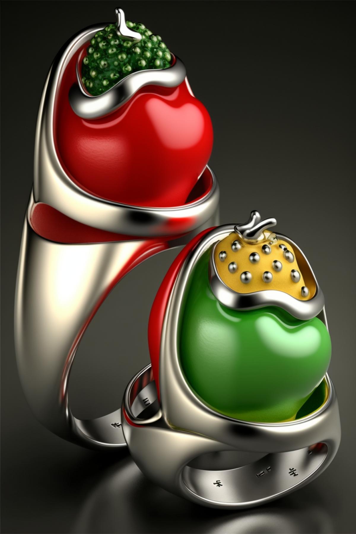 Silver rings with pepper-shaped inserts, designer