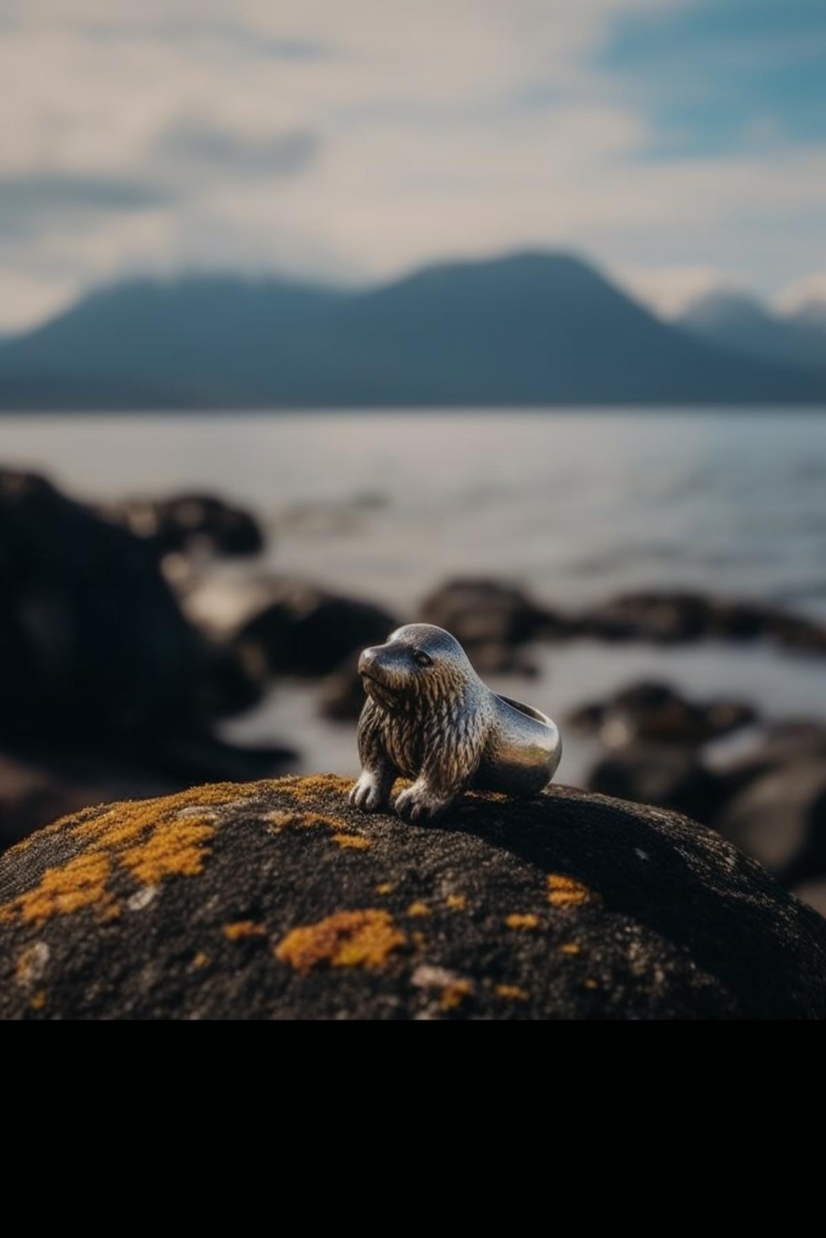 Silver precious ring with a small walrus