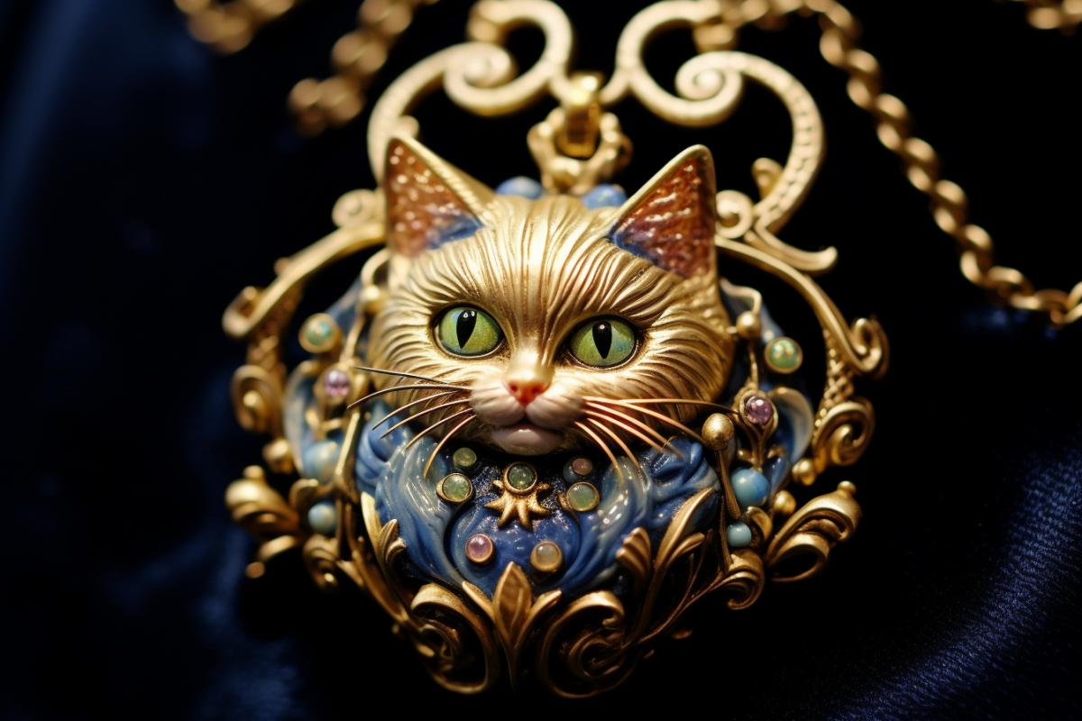 Necklace Faberge cat surrealism Rococo close-up