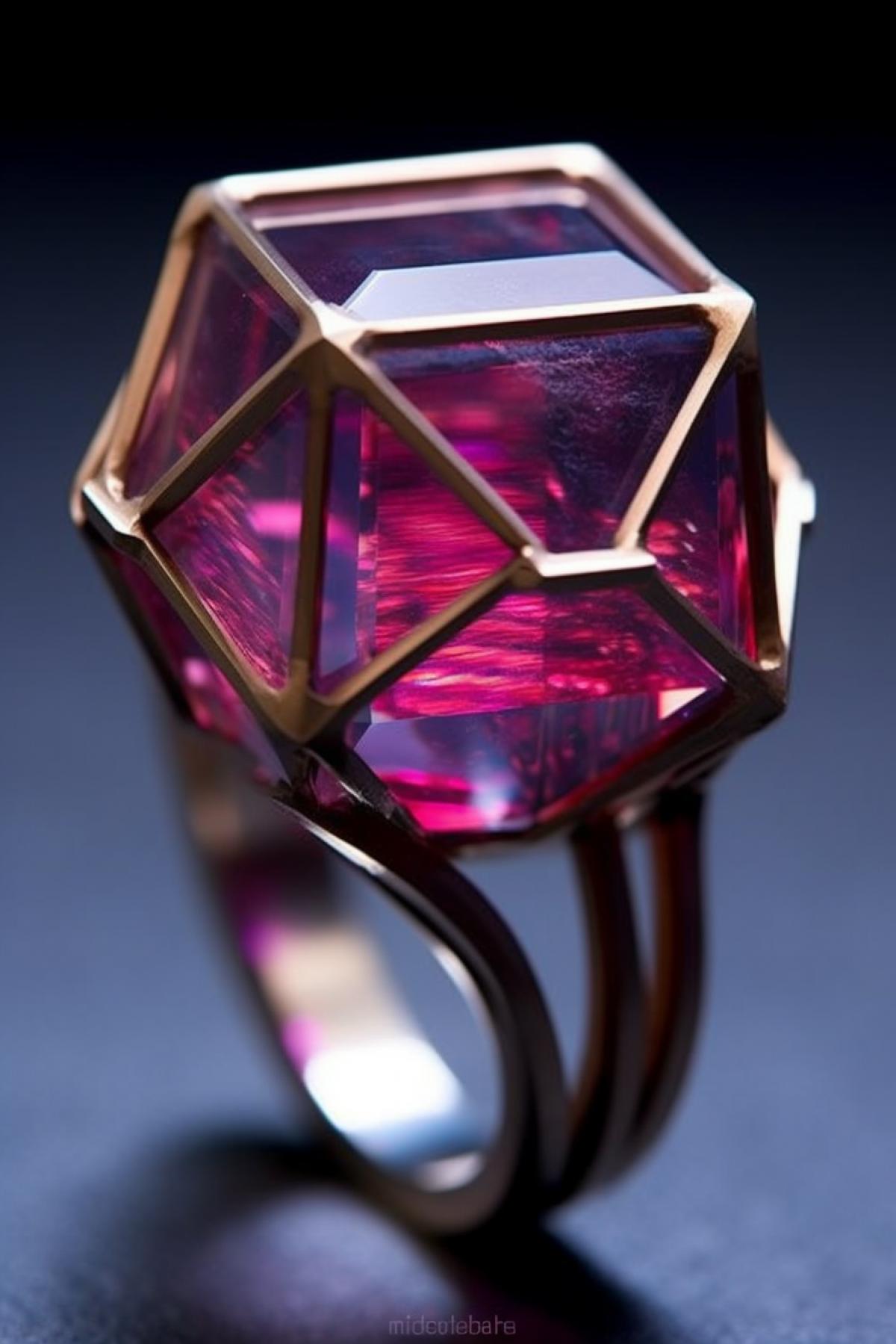a close up of a ring on a table, cg society contest winner, bauhaus, amethyst mineral quartz, graphite, magenta, hasbulla magomedov