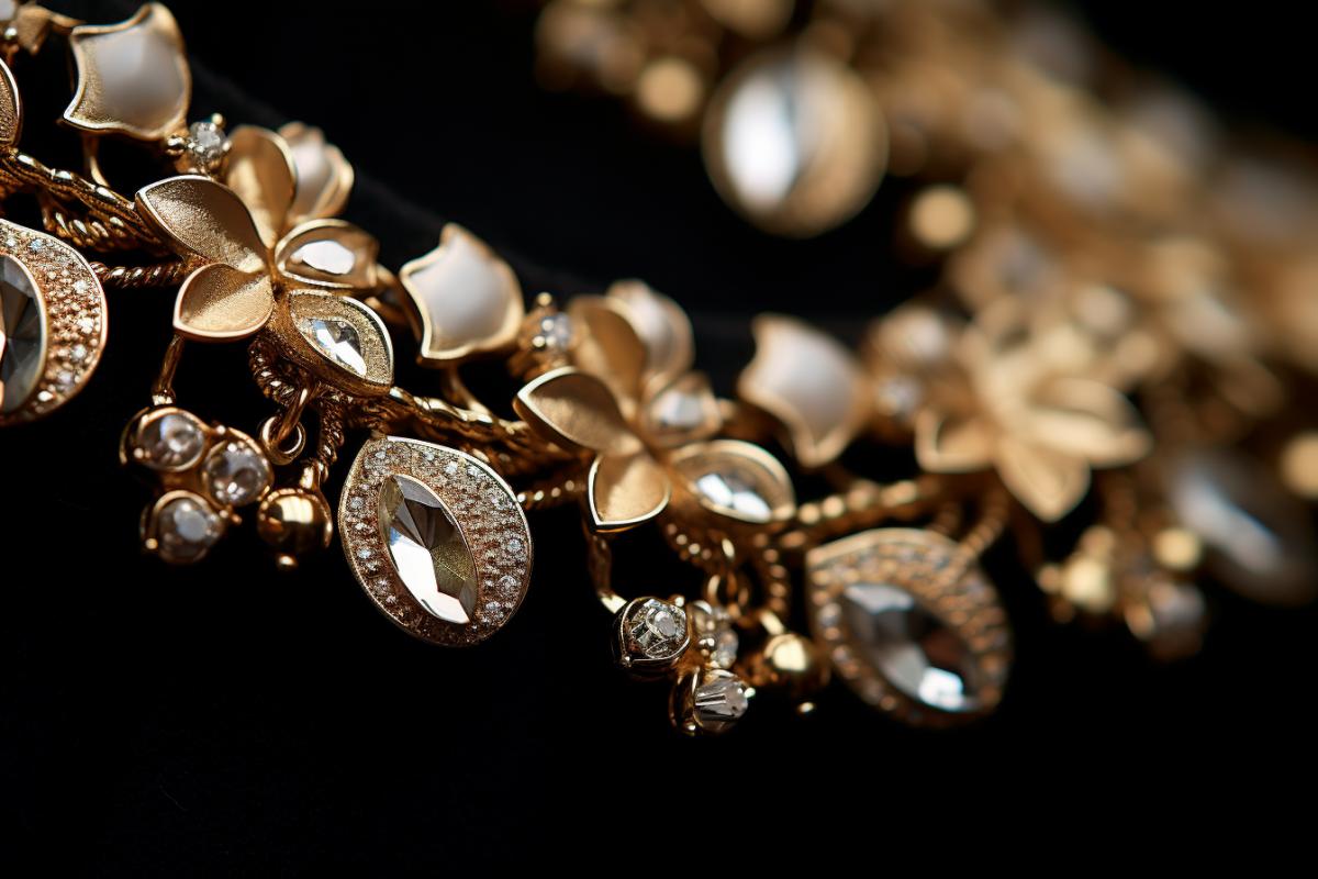 gold jewelry photography with brilliants, close up photo, photo taken with canon eos 5d mark iv, high quality photo, 135 mm f/1.8