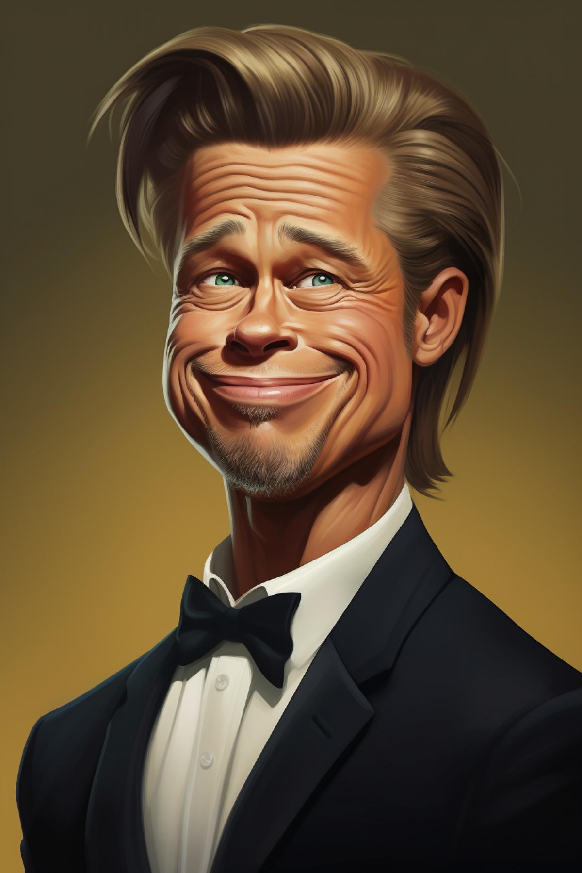 Expressive caricature in pixar style unreal charming Brad Pitt, with exaggerated features meant to satirize the subject, funny portrait, cartoon digital painting trending on artstation, sharp focus, sharp marked lines, studio photo, intricate details, highly detailed, by greg rutkowski