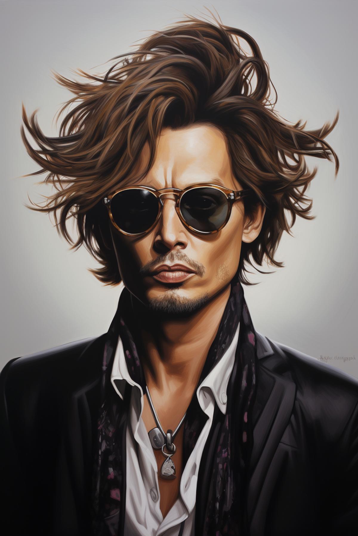 Johnny Depp drawing, in the style of iconic pop culture caricatures, hyperrealistic paintings, john larriva, chris dyer, alberto giacometti, light brown, humorous caricature