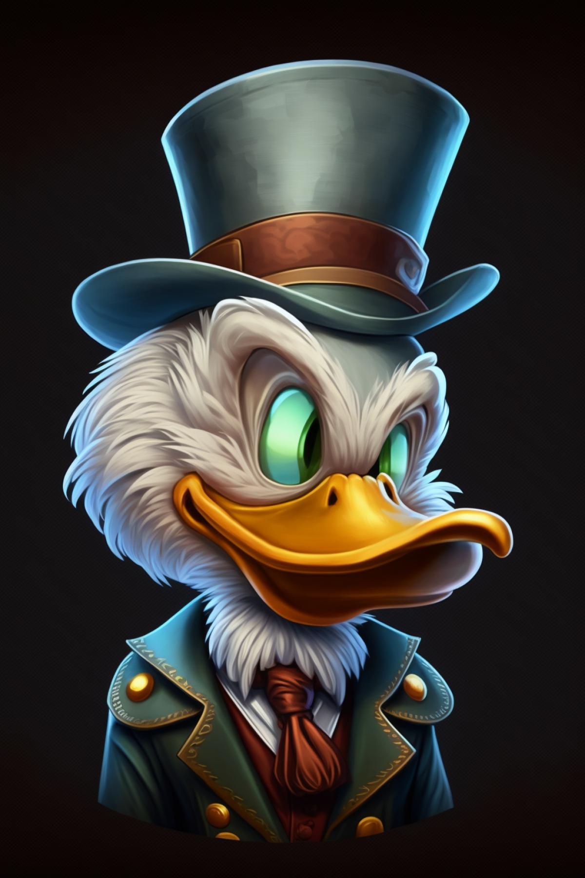 concept of a character from a series of illustrations Scrooge McDuck | in caricature style | hyper-realistic, vibrant color schemes