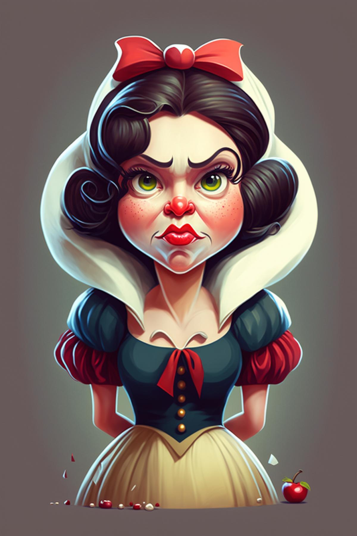concept of a character from a series of illustrations Snow White | caricature style | hyper-realistic, vibrant color schemes