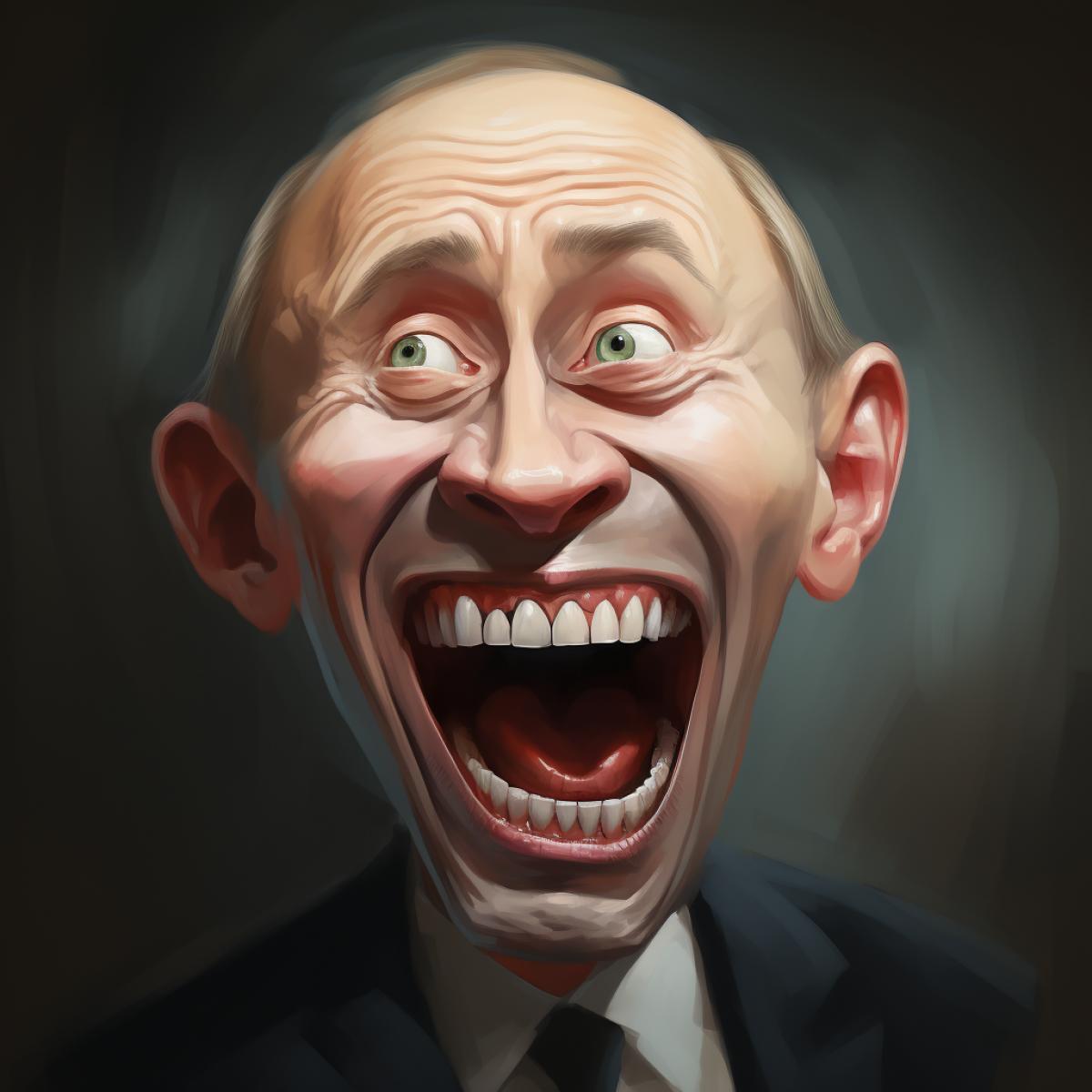 Expressive caricature in pixar style unreal charming Putin, with exaggerated features meant to satirize the subject, sharp focus, sharp marked lines, studio photo, intricate details, highly detailed