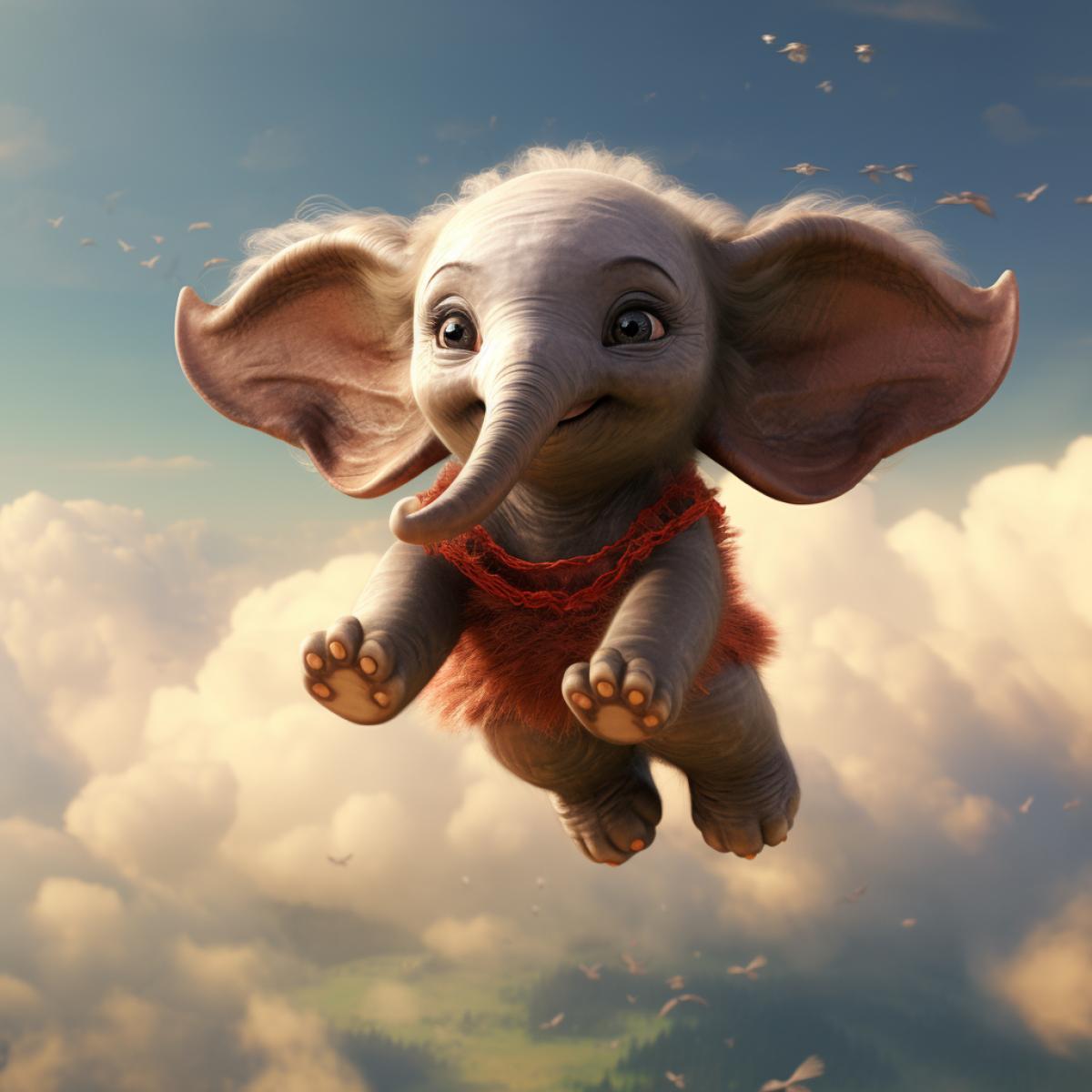 Cute fluffy flying elephant, flying