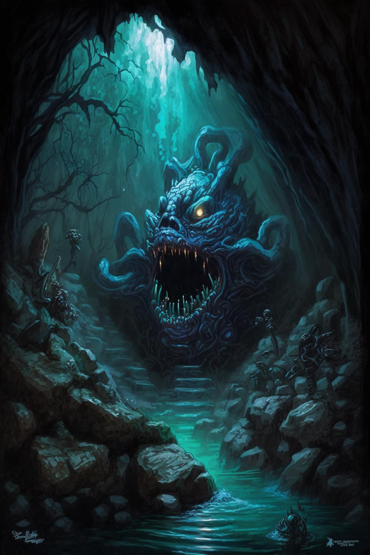 A terrible thing lurks in a mysterious cave...
