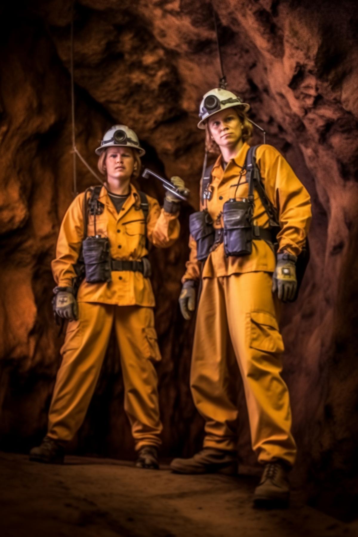 Speleologists in creepy caves