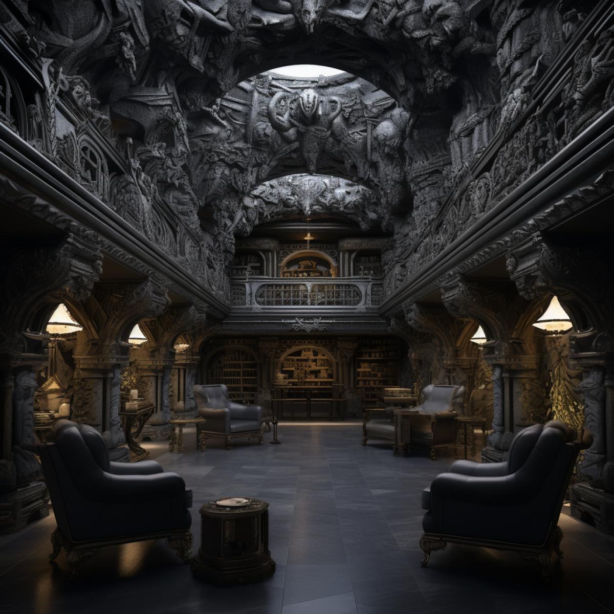 highly technological man cave designed out of diorite Extremely realistic Extremely ornate UHDkmaximum detail Image