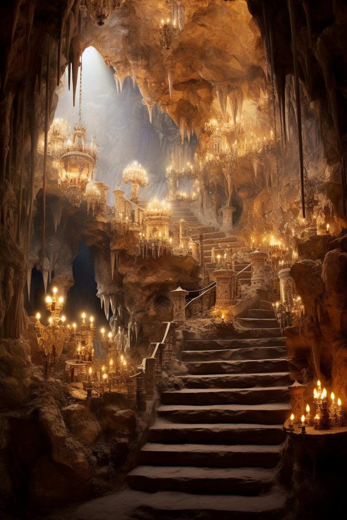 Magnificent cave, sparkling crystals, The cave walls glisten with an ethereal glow, Darren Aronofsky style, fantasy, many details