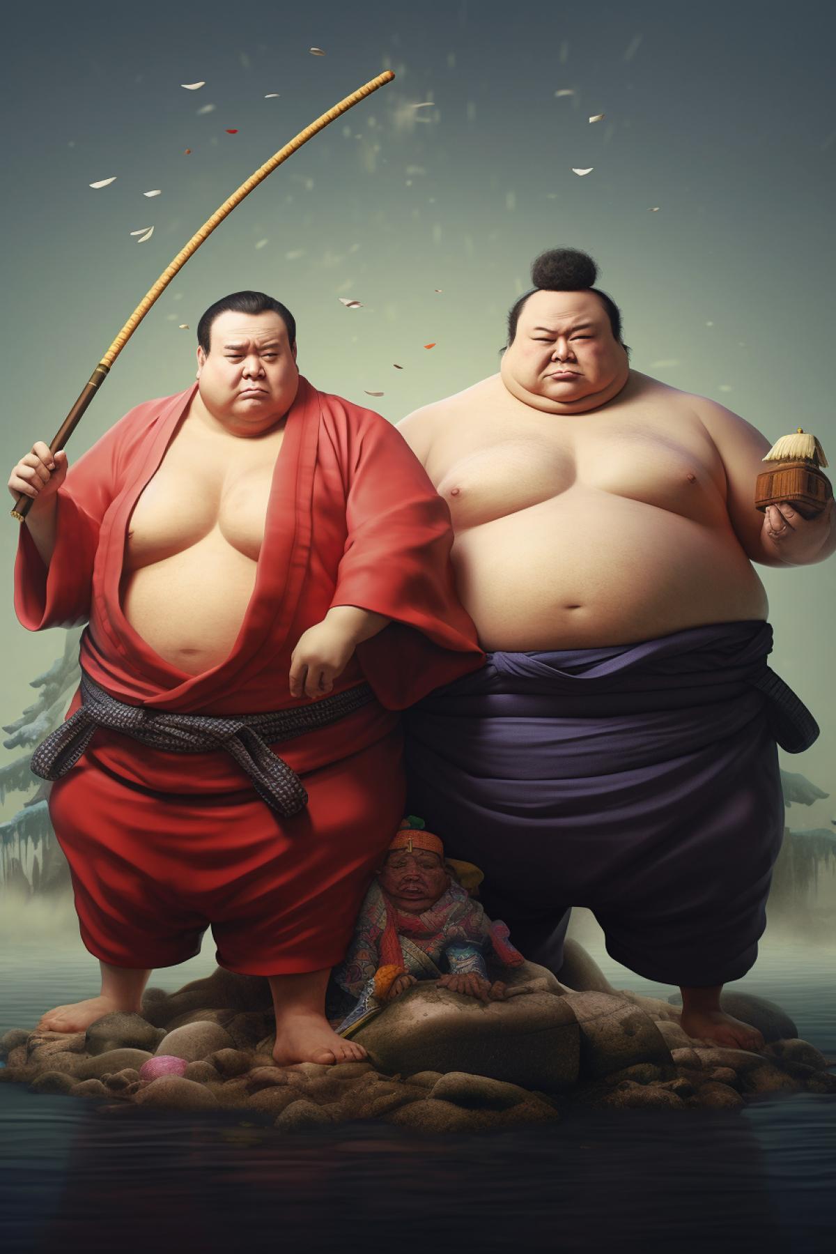 Epic aggressive sumo wrestlers