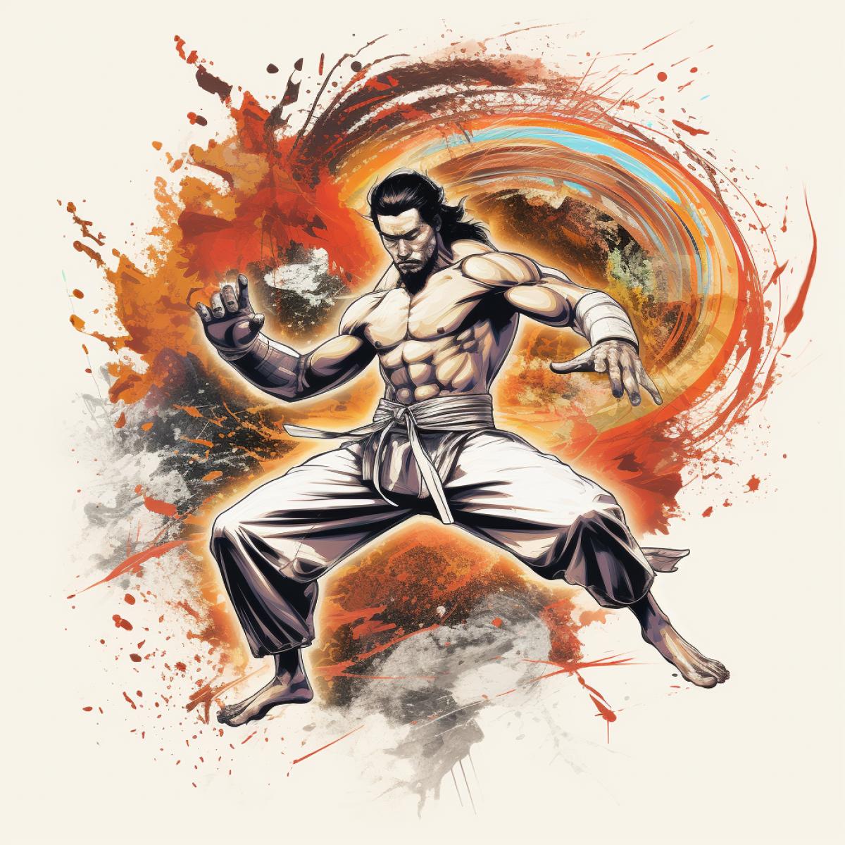 Kung fu boxing spectrum illustration, white drawing