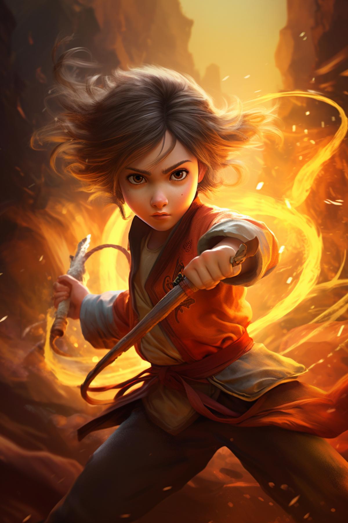 beautiful kung-fu girl fighting, pixar style