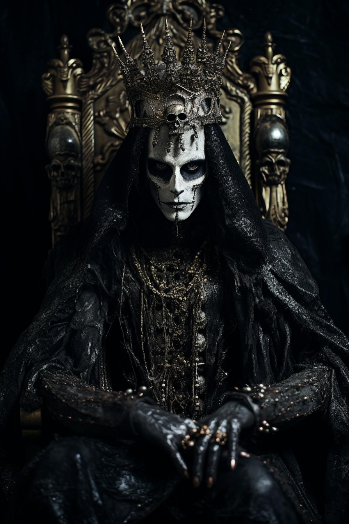 Undead man, Koschei the immortal sitting on the throne, dead pale face and skin, Russian fairy tale, dark fashion photography, many details, gothic, Alexander McQueen fashion style