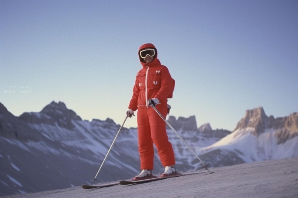 Skier in the mountains in USSR style