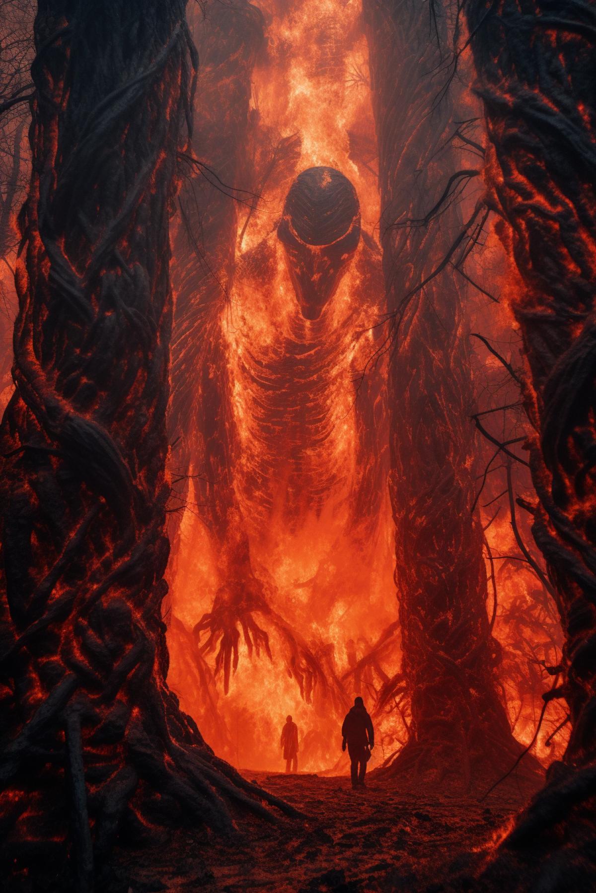 the biggest fire of all time in the biggest and most beautiful forest in the world, monster flame, 8k, --no mockup