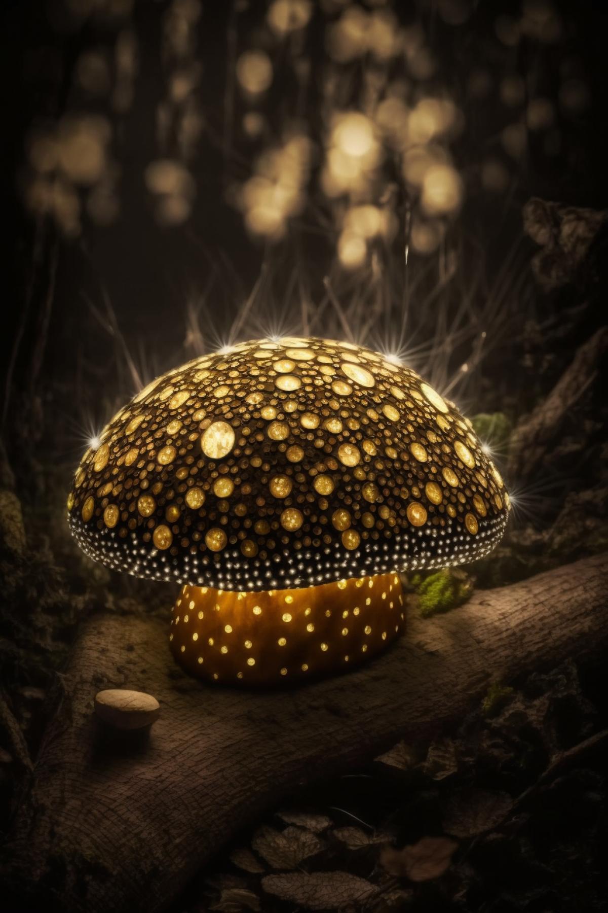 Mushroom in the forest, mushroom decorated with gems