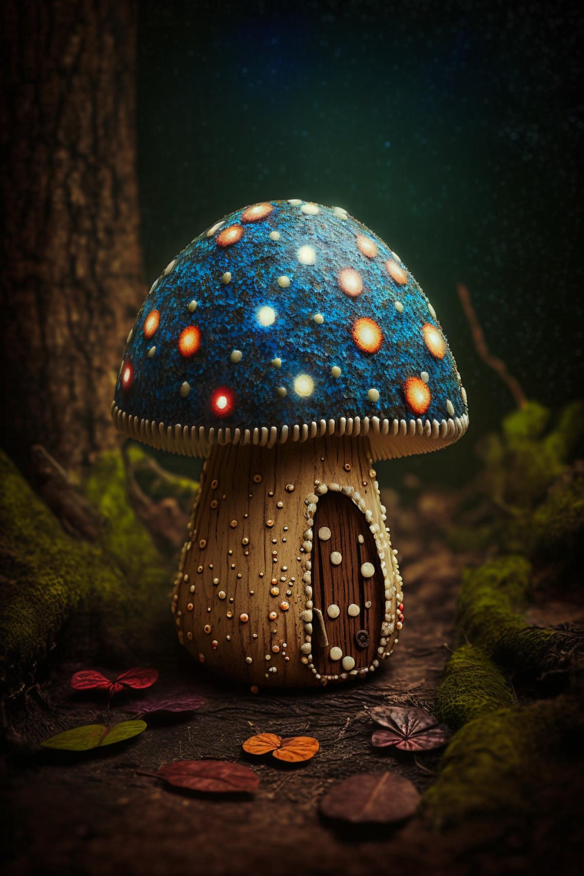 Mushroom in the forest, mushroom decorated with gems