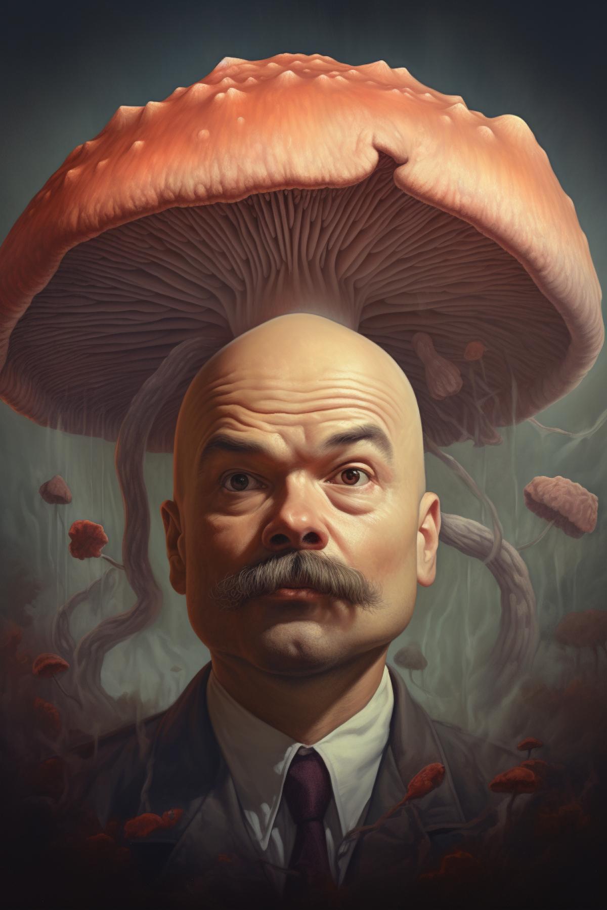 Lenin mushroom, portrait, high quality, good detail, surrealism, 4K