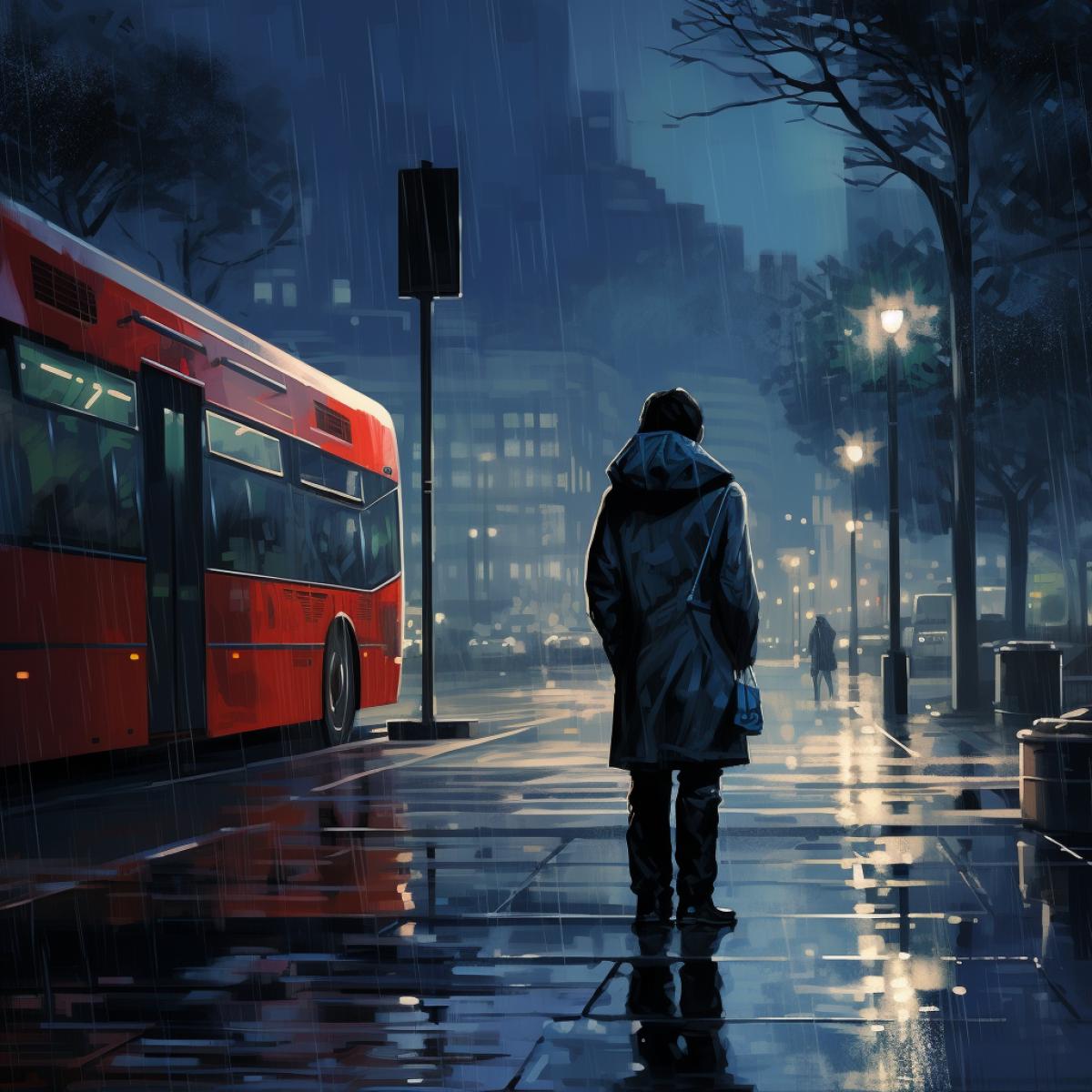 waiting for the Bus on a rainy day