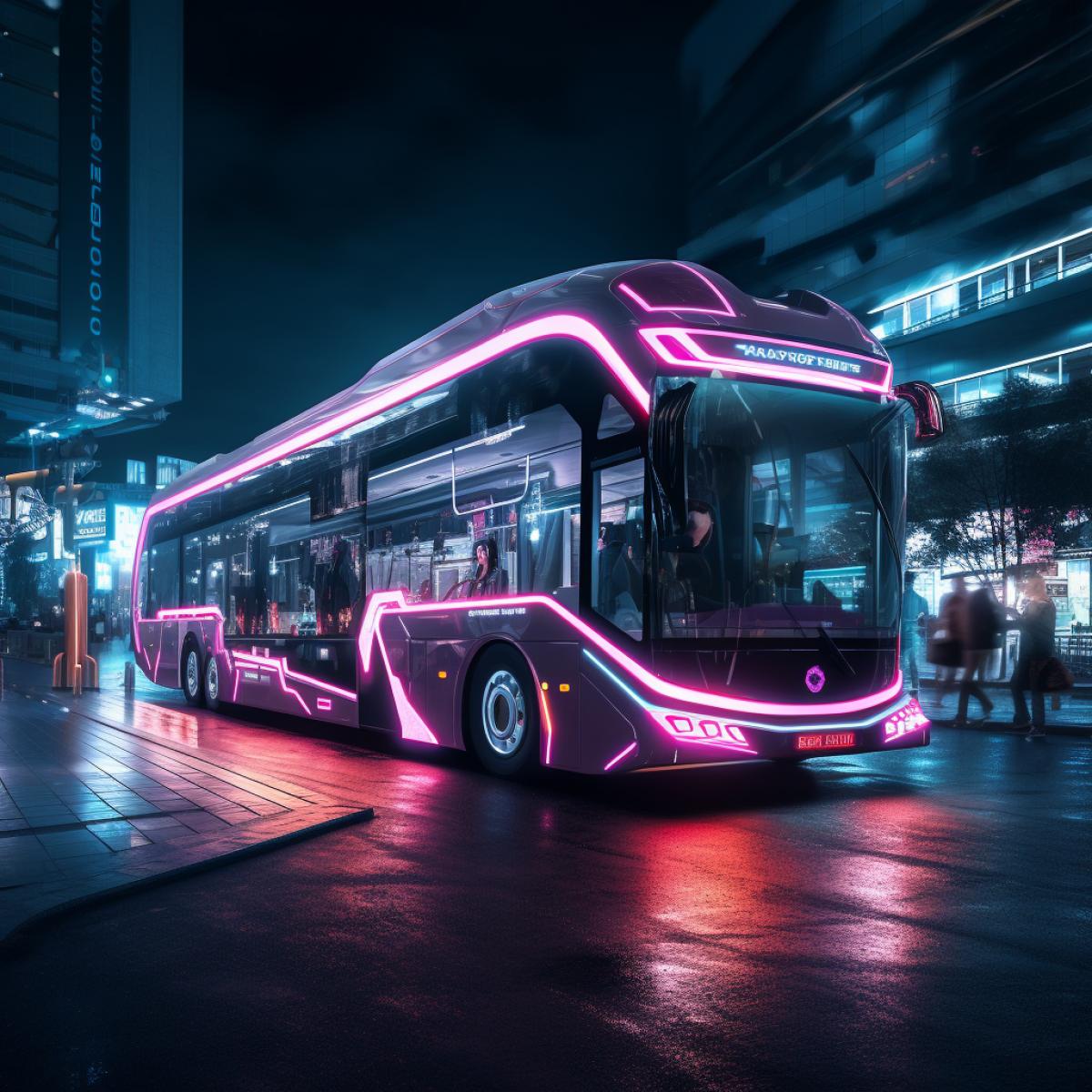 a futuristic bus from 2 0 7 7, 8 k, neon lighting