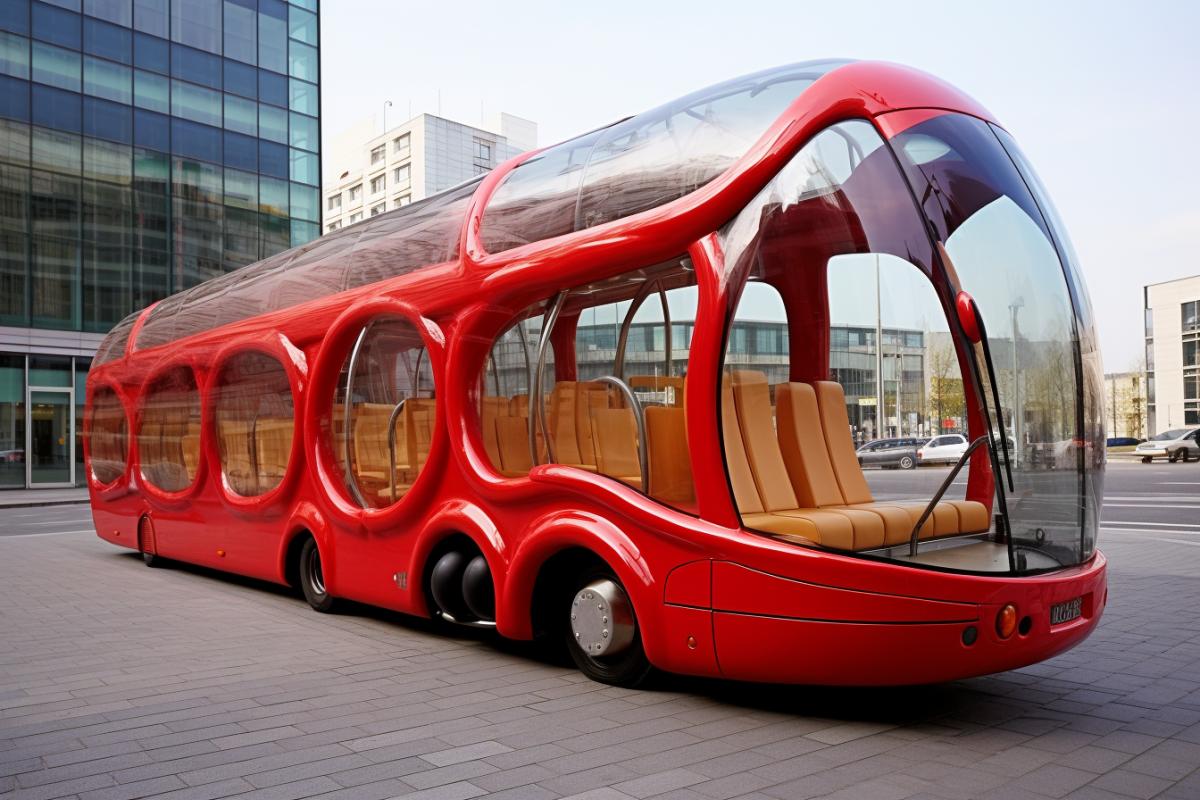 bus built from sausage high quality photo on the streets of a modern city