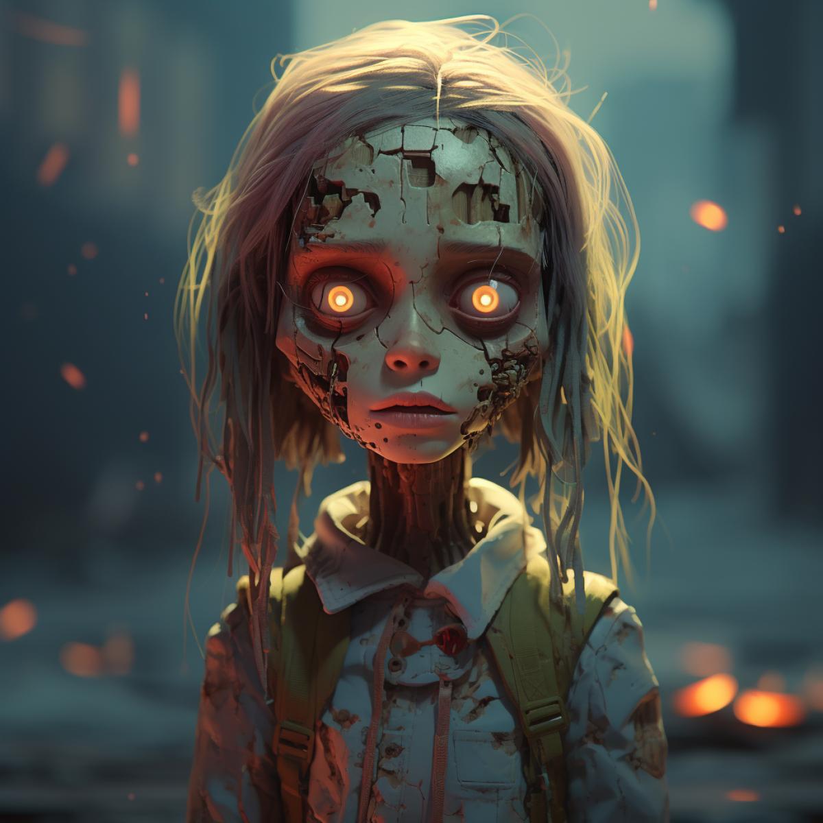 zombie ::5 Whimsical character design::4 Tags: creative, expressive, detailed, colorful, stylized anatomy, high-quality, digital art, 3D rendering, stylized, unique, award-winning, Adobe Photoshop, 3D Studio Max, V-Ray, playful, fantastical::2 plain background, simple, deformed::