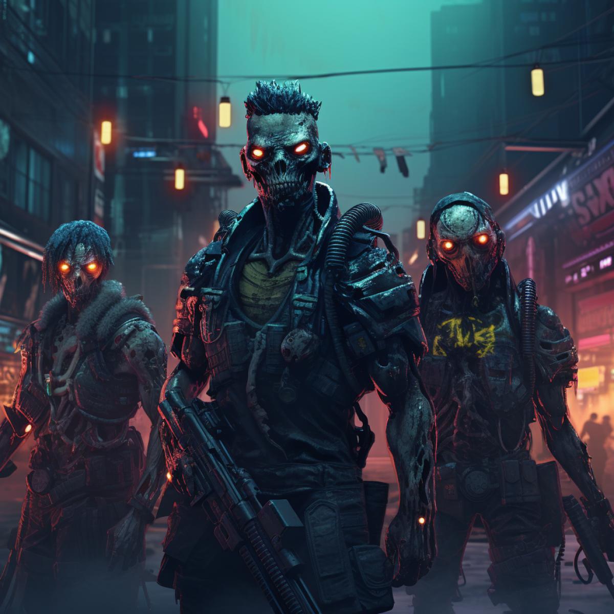 Zombie army in cyberpunk style