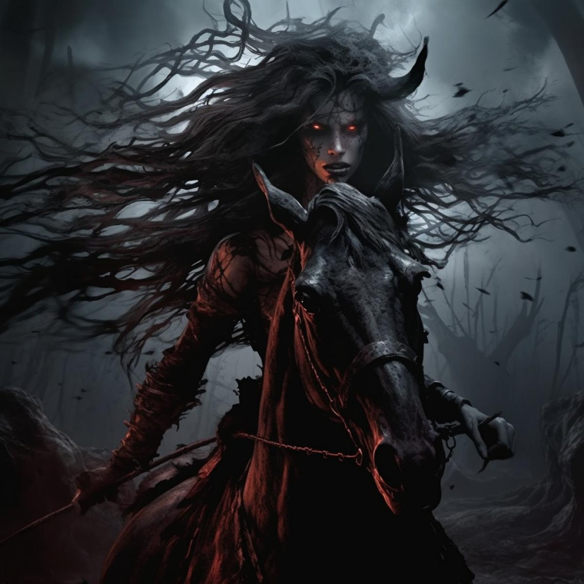 centaur, a centaur girl in the form of a zombie, 🐎, 🐴, dark fantasy, dark atmosphere, expressive style