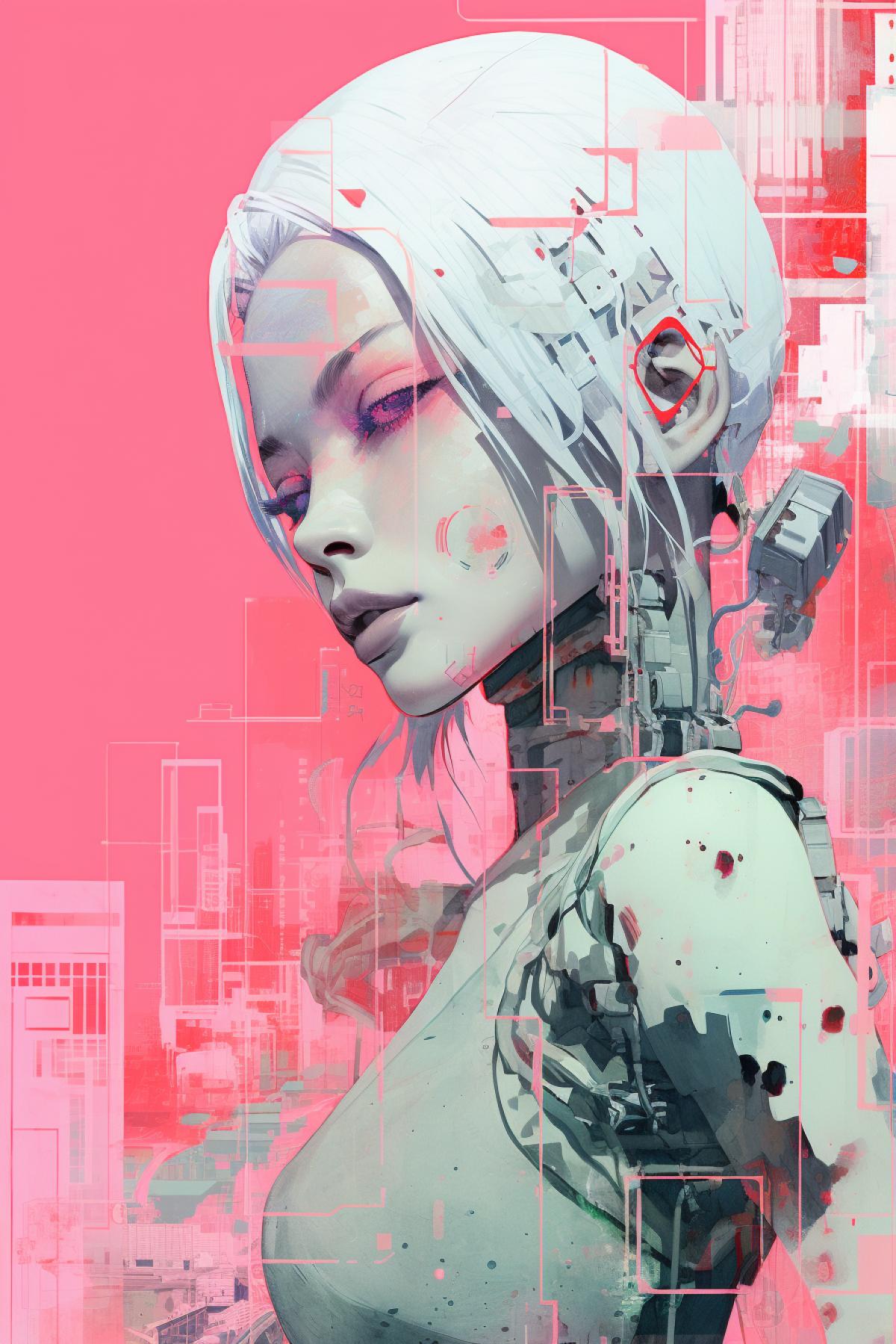 technopunk zombie, coolist architecture, dot matrix, architecture technical diagram, style of martine johanna and ray caesar, collage art, risograph, muted colors with a splash of neon