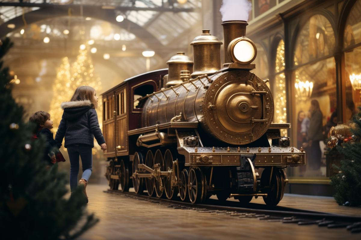 A steam train ride takes kids around the mall