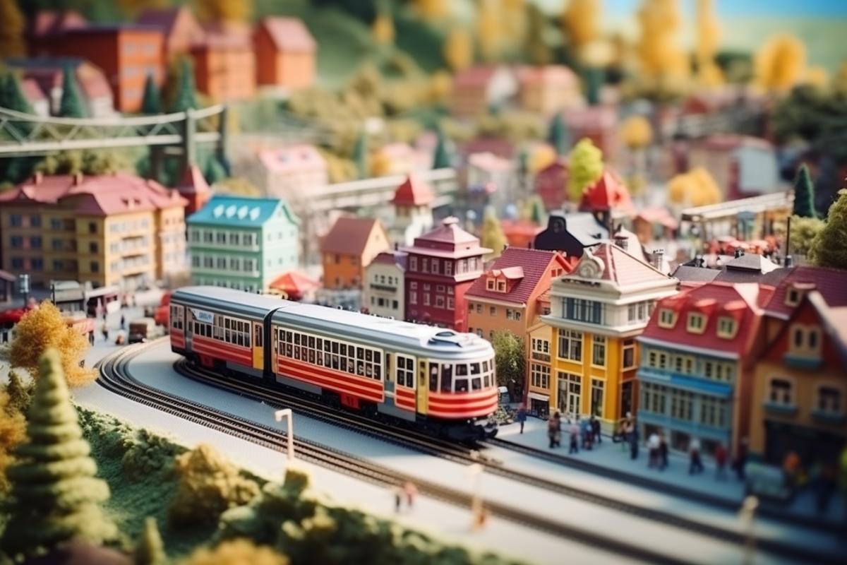 Toy railway with a beautiful city, photorealism