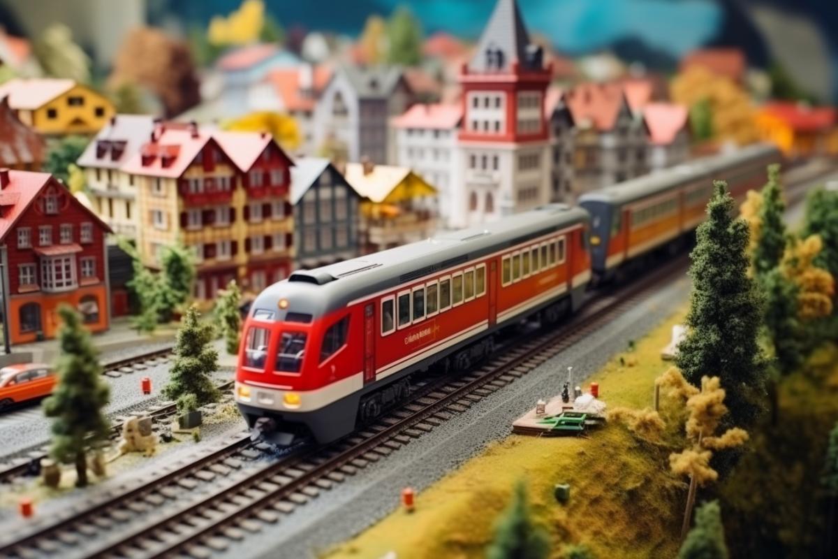 Toy railway with a beautiful city, photorealism