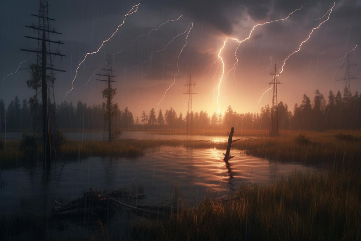 Thunderstorm in Karelia on a swamp, mysterious