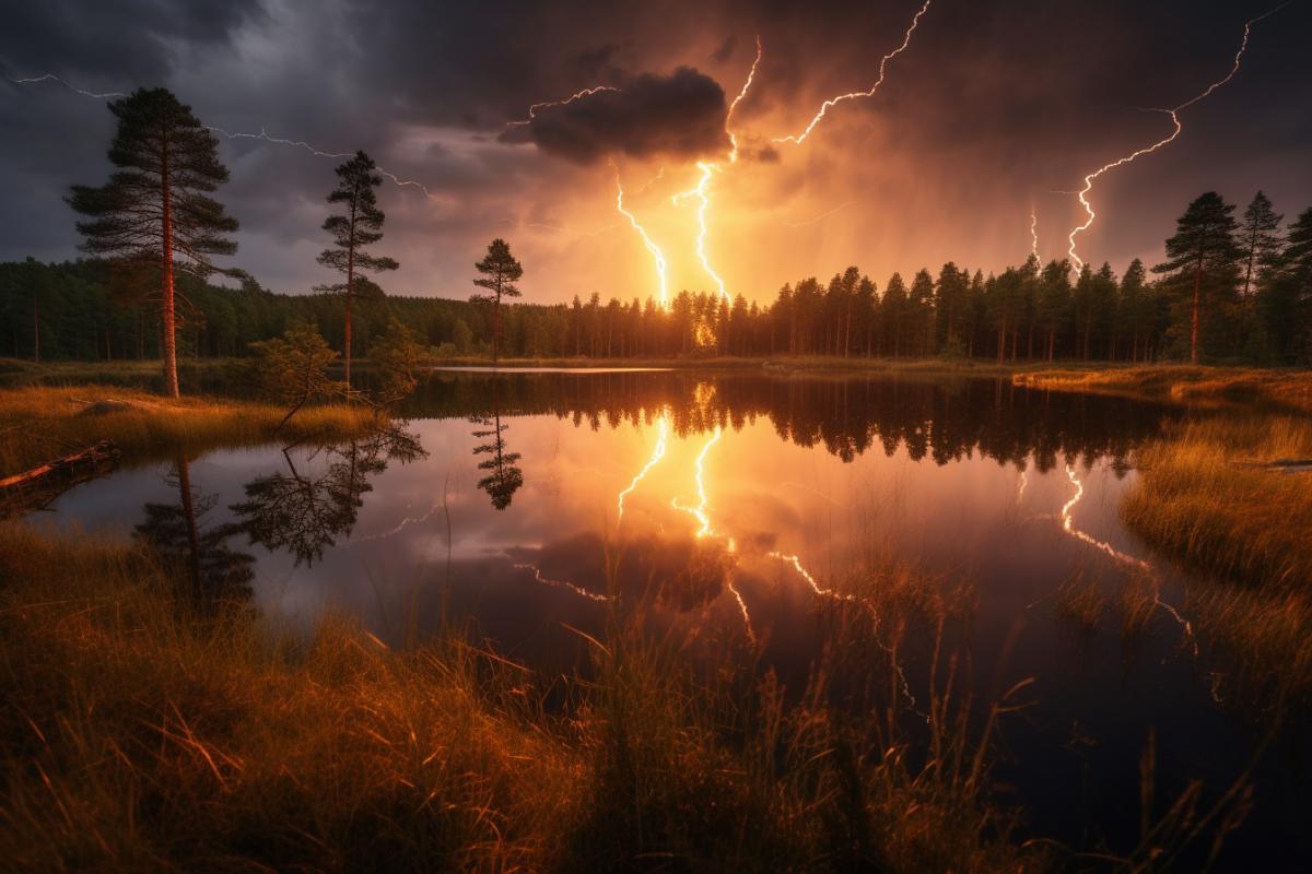 Thunderstorm in Karelia on a swamp, mysterious