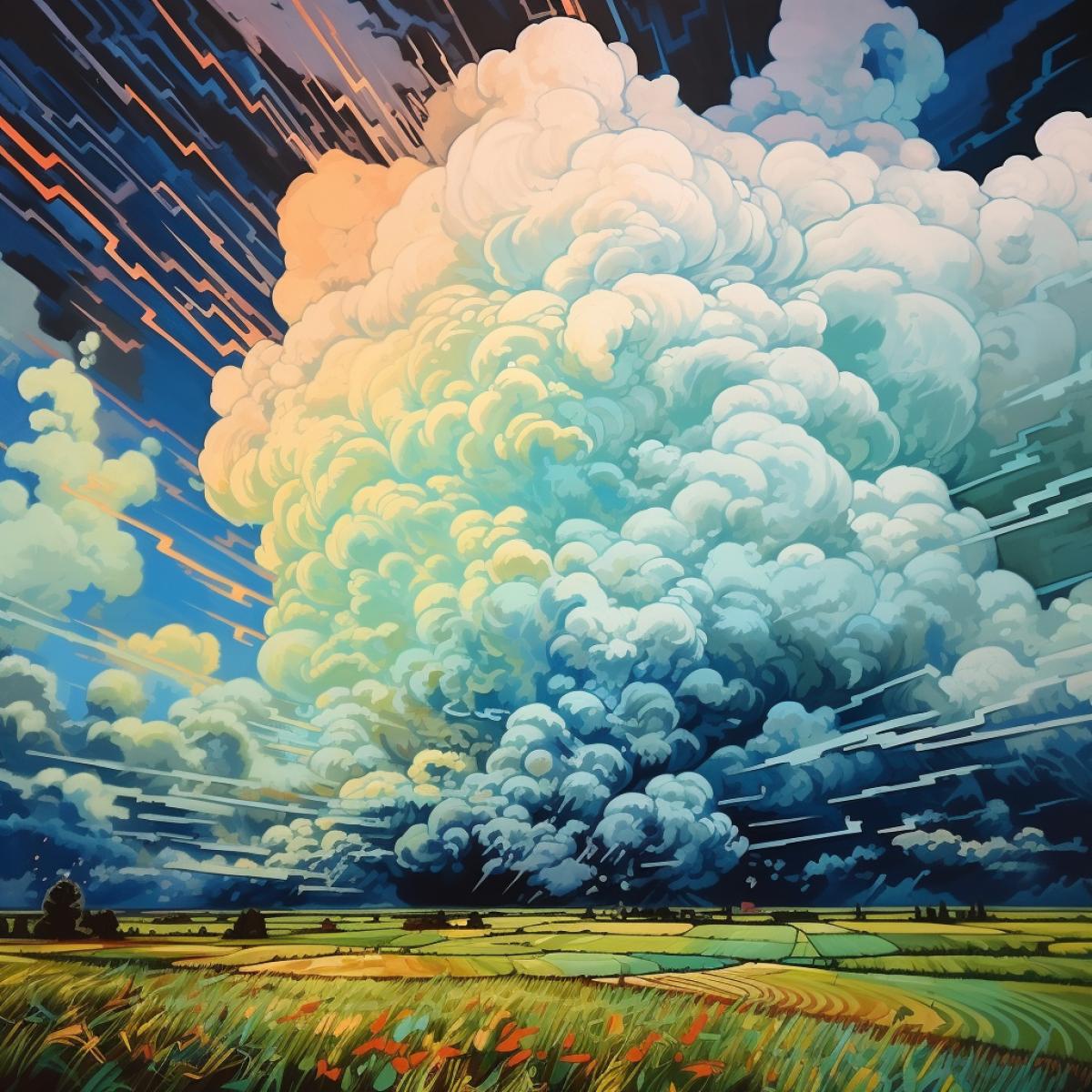 patterned decorated supercell thunderstorm stylized crisp lines clean best ever oil acrylic painting gorgeous amazing wonderful award-winning elegant original
