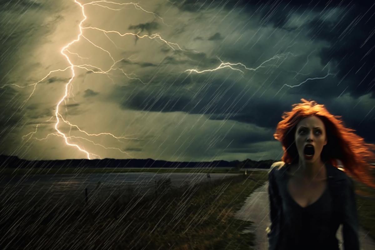 Lightning in the style of Edvard Munch Scream