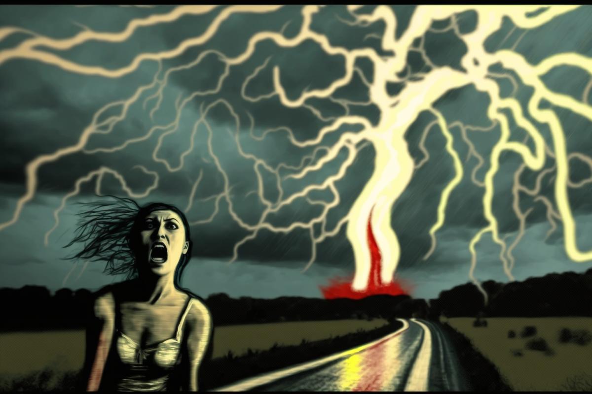 Lightning in the style of Edvard Munch Scream