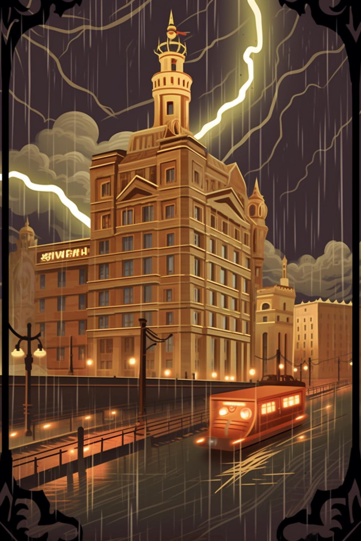 Thunderstorm, terrible thunderstorm! Poster in USSR style.