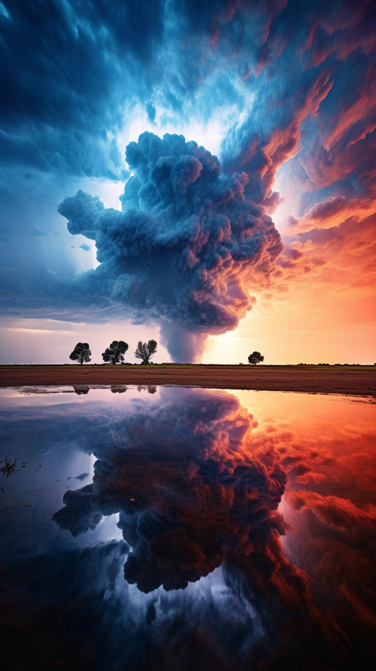 Thunderstorm in the reflection of the eye, image purity, image depth, high image quality, breathtaking beauty, wide format, wide color palette.