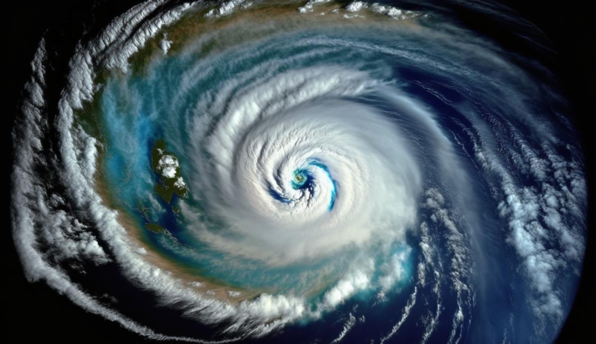 Hurricane cyclone over the Atlantic Ocean, satellite view