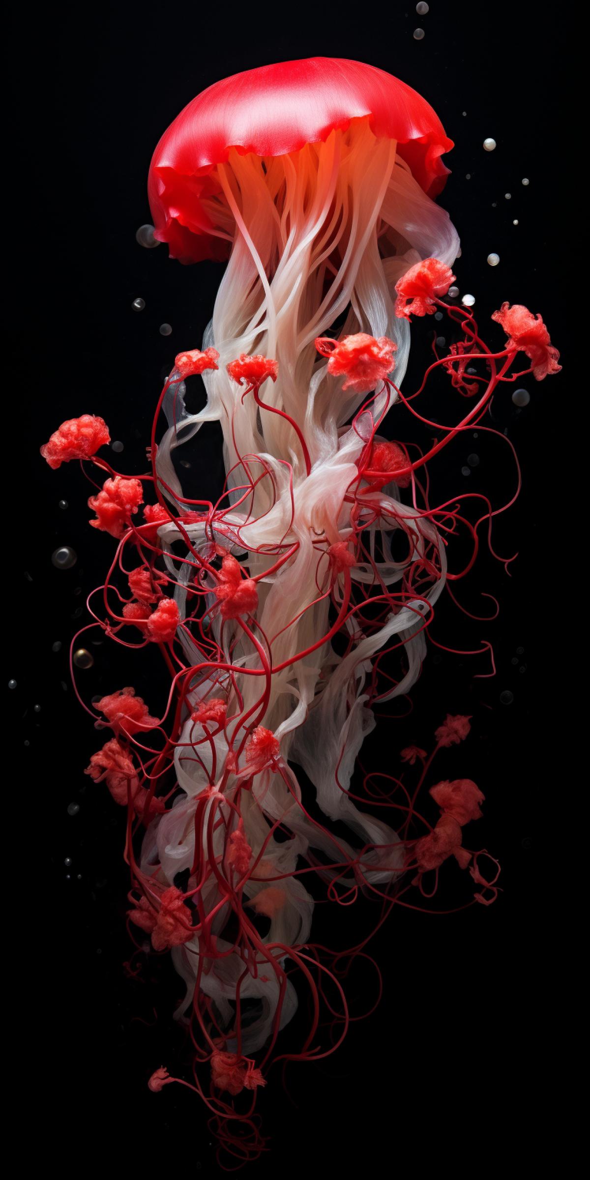 Incredibly beautiful jellyfish blooming with scarlet rose petals