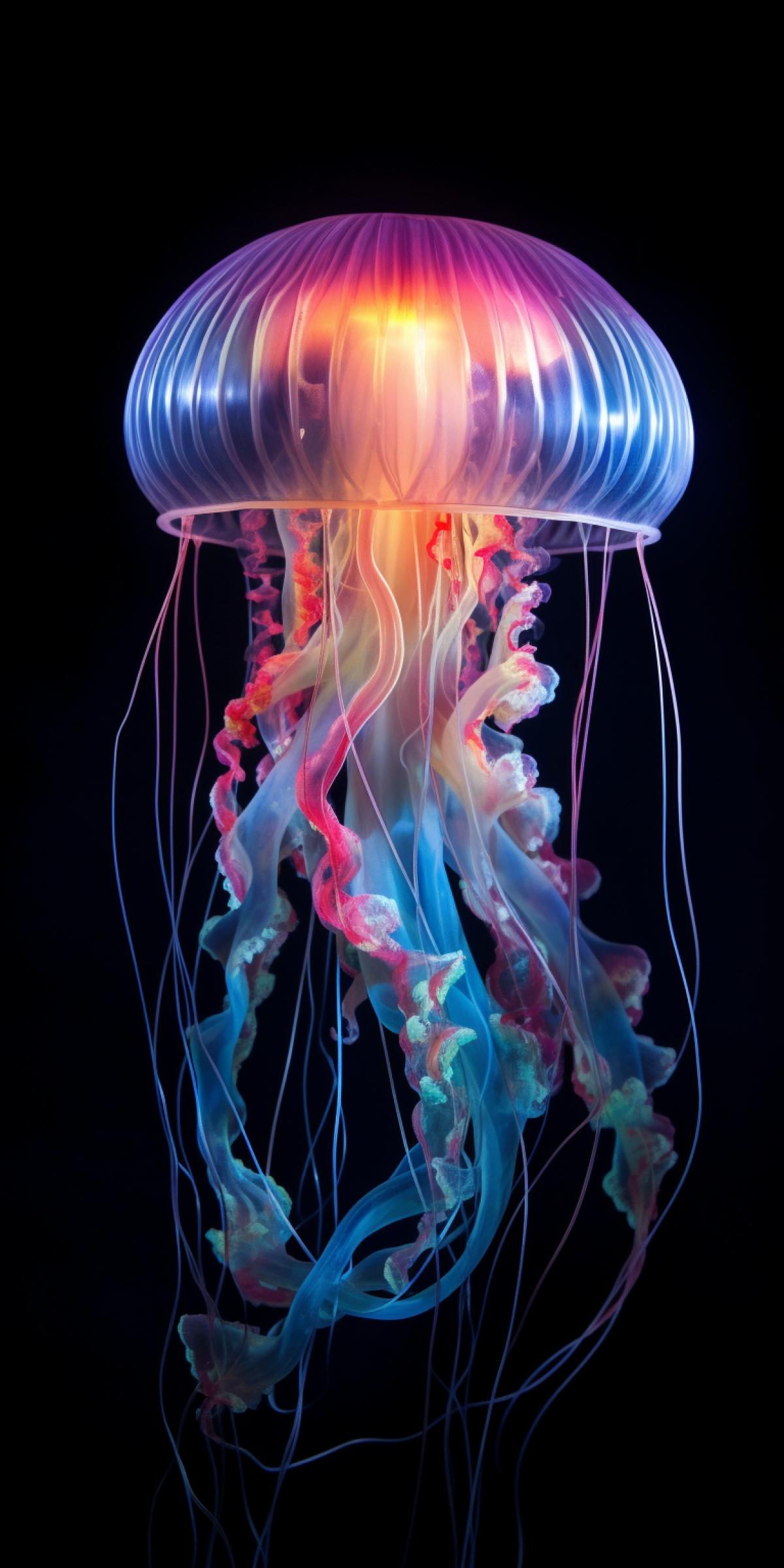 Incredibly beautiful multi-colored alien jellyfish with glow