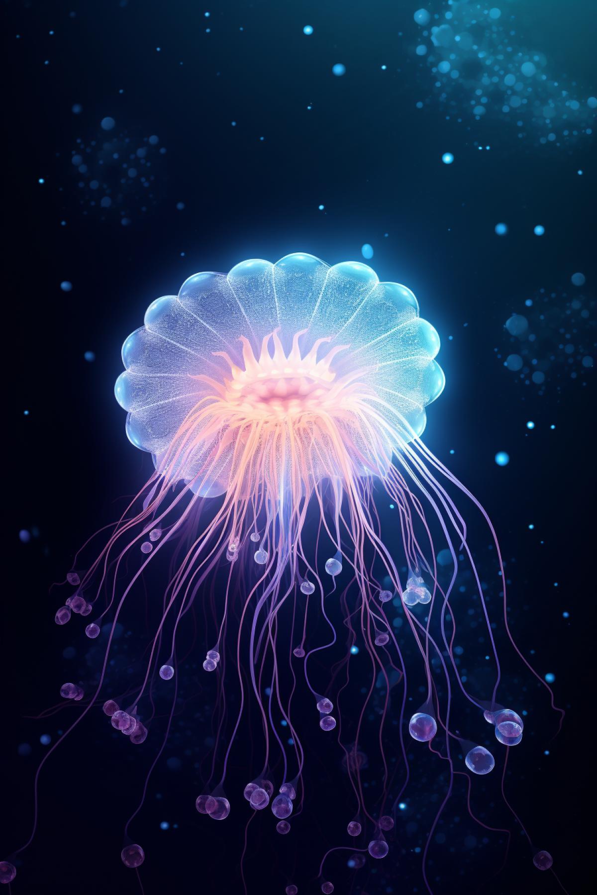 spirograph image of underwater sea jellyfish, oceanic background